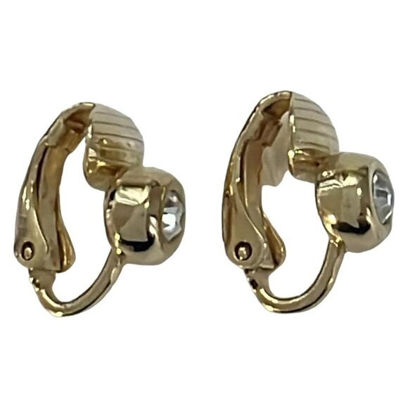 Auth DIOR/ChristianDior Gold Hardware Zirconia Clip On Earrings - Picture 1 of 3